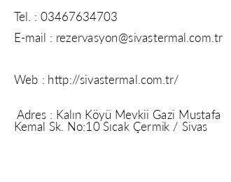 Sivas Termal Hotel & Spa iletiim bilgileri